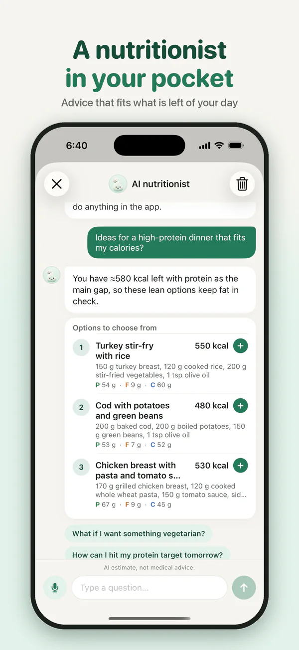A nutritionist in your pocket: advice that fits what is left of your day.