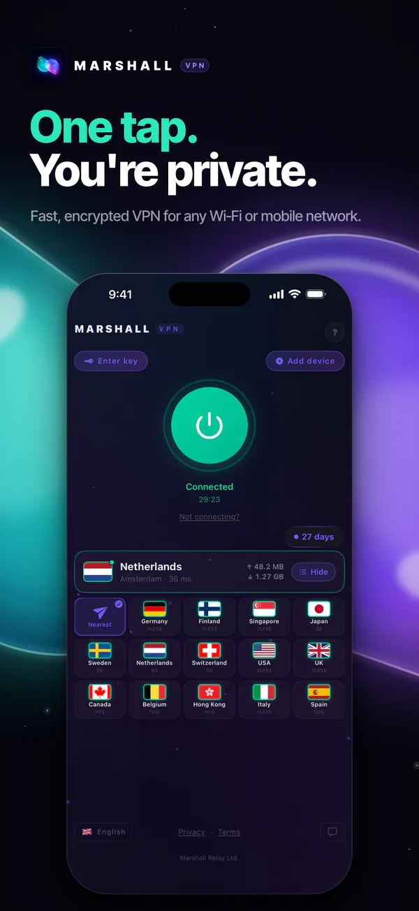 One tap. You're private: a fast, encrypted VPN for any Wi-Fi or mobile network.