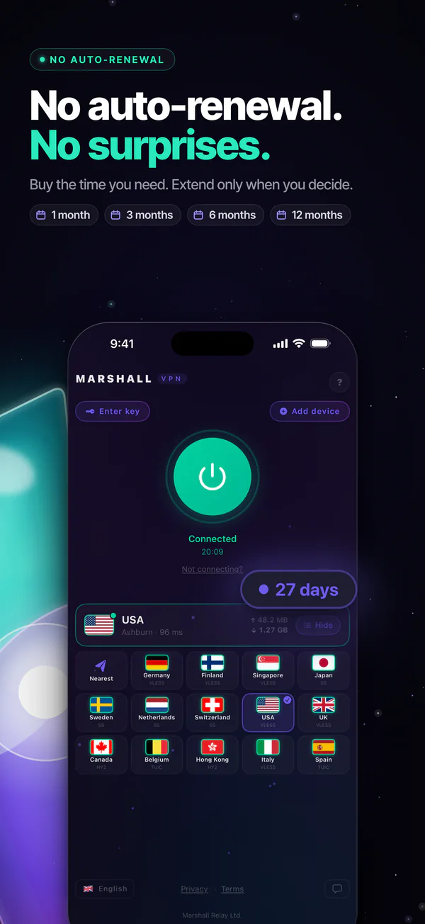 No auto-renewal: buy the time you need and extend only when you decide.